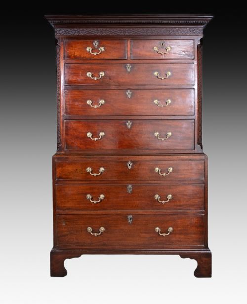 GEORGE III CHIPPENDALE PERIOD MAHOGANY CHEST ON CHEST TALLBOY - ADDITIONAL PHOTO 14