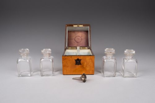 victorian birds eye maple miniature scent bottle box casket - CATEGORY: ANTIQUE GLASS - DATED VICTORIAN