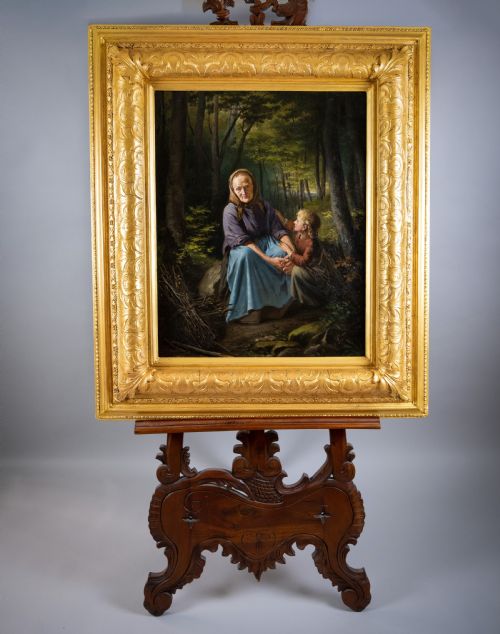 LARGE OIL ON CANVAS GRANDMOTHER CHILD IN WOODLAND - ADDITIONAL PHOTO 1