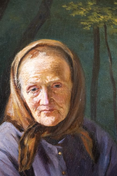 LARGE OIL ON CANVAS GRANDMOTHER CHILD IN WOODLAND - ADDITIONAL PHOTO 3