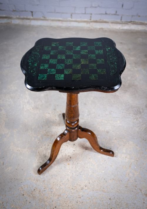 19TH CENTURY OAK MALACHITE CHESS TABLE - ADDITIONAL PHOTO 8
