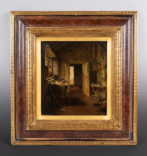 19TH CENTURY OIL ON BOARD COTTAGE INTERIOR - ADDITIONAL PHOTO 1