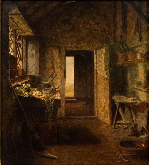 19TH CENTURY OIL ON BOARD COTTAGE INTERIOR - ADDITIONAL PHOTO 3