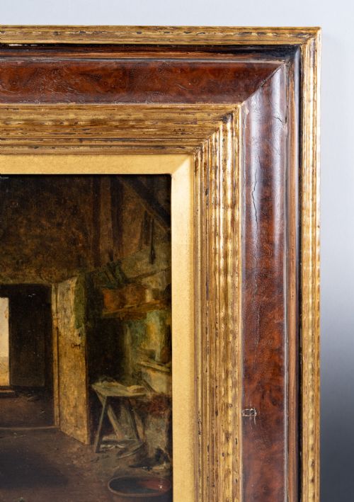 19TH CENTURY OIL ON BOARD COTTAGE INTERIOR - ADDITIONAL PHOTO 4