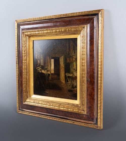 19TH CENTURY OIL ON BOARD COTTAGE INTERIOR - ADDITIONAL PHOTO 6