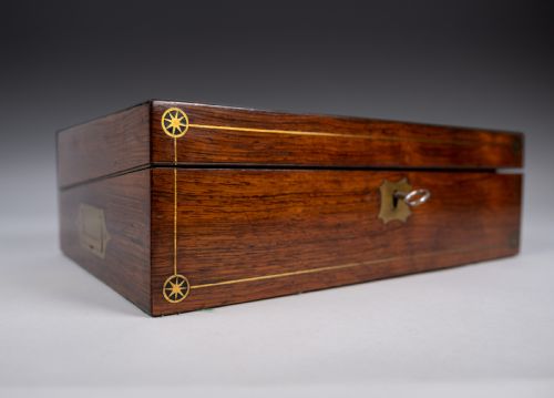 19TH CENTURY ROSEWOOD BRASS WRITING SLOPE WITH SHARE CERTIFICATES - ADDITIONAL PHOTO 2