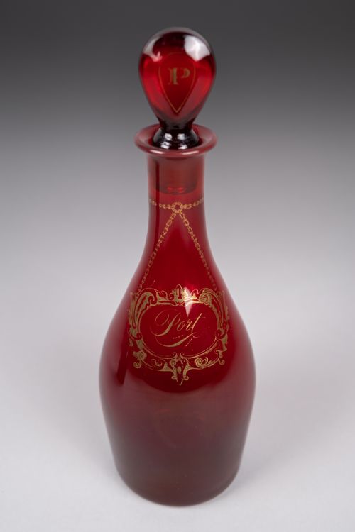 PAIR OF GEORGIAN BRISTOL AND RUBY GLASS DECANTERS SHERRY PORT - ADDITIONAL PHOTO 2