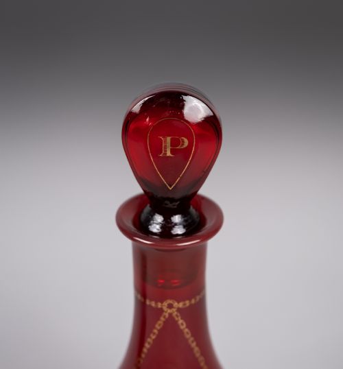 PAIR OF GEORGIAN BRISTOL AND RUBY GLASS DECANTERS SHERRY PORT - ADDITIONAL PHOTO 5