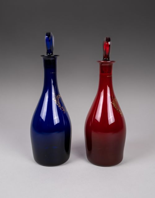 PAIR OF GEORGIAN BRISTOL AND RUBY GLASS DECANTERS SHERRY PORT - ADDITIONAL PHOTO 7