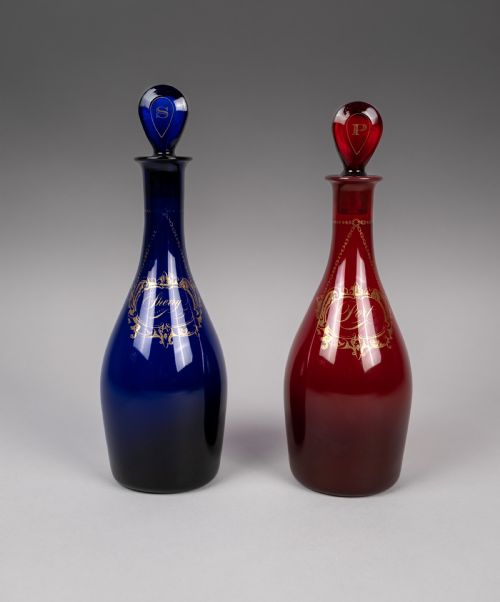 PAIR OF GEORGIAN BRISTOL AND RUBY GLASS DECANTERS SHERRY PORT - ADDITIONAL PHOTO 11