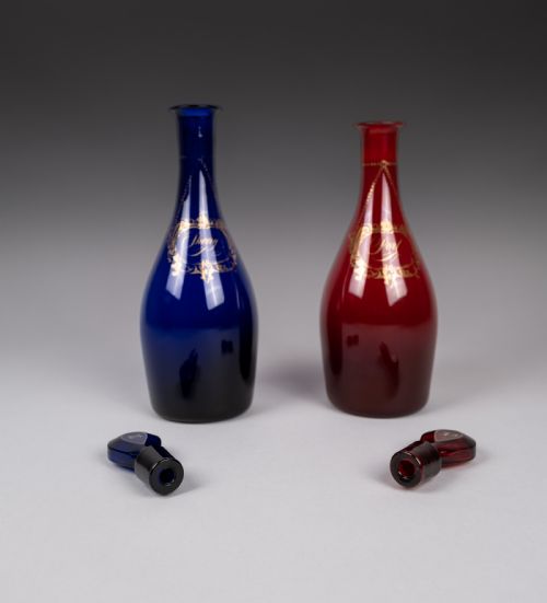 PAIR OF GEORGIAN BRISTOL AND RUBY GLASS DECANTERS SHERRY PORT - ADDITIONAL PHOTO 12
