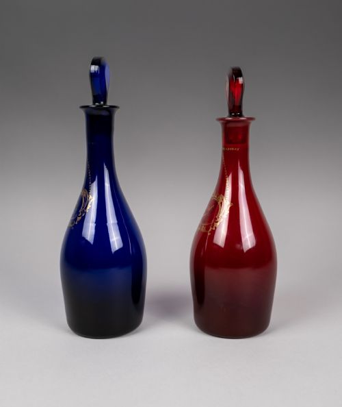 PAIR OF GEORGIAN BRISTOL AND RUBY GLASS DECANTERS SHERRY PORT - ADDITIONAL PHOTO 13