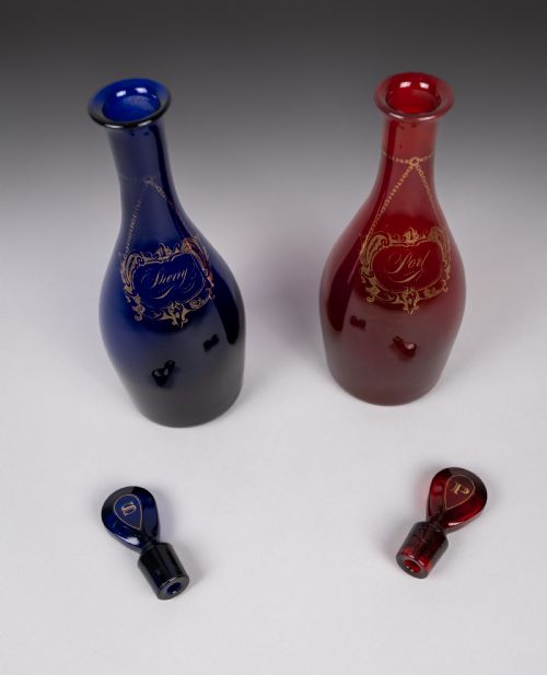 PAIR OF GEORGIAN BRISTOL AND RUBY GLASS DECANTERS SHERRY PORT - ADDITIONAL PHOTO 15