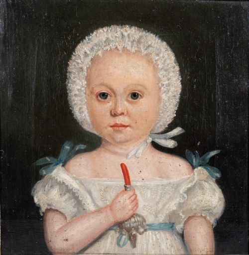 19TH CENTURY NAIVE PORTRAIT OF A YOUNG CHILD OIL ON CANVAS - ADDITIONAL PHOTO 1