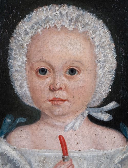 19TH CENTURY NAIVE PORTRAIT OF A YOUNG CHILD OIL ON CANVAS - ADDITIONAL PHOTO 2