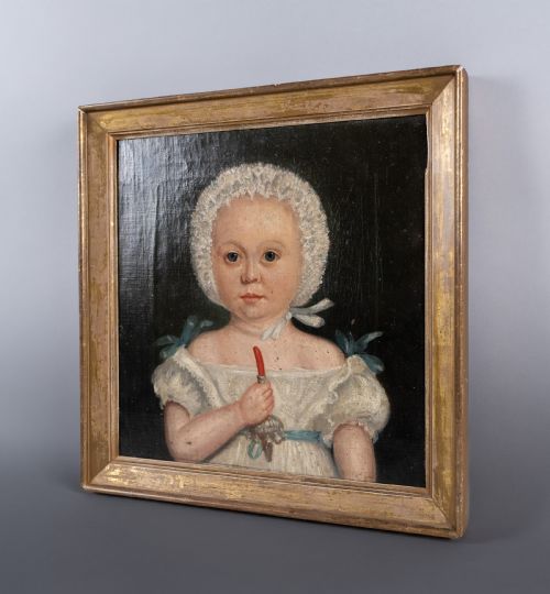 19TH CENTURY NAIVE PORTRAIT OF A YOUNG CHILD OIL ON CANVAS - ADDITIONAL PHOTO 4