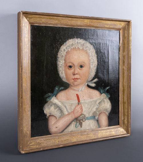 19TH CENTURY NAIVE PORTRAIT OF A YOUNG CHILD OIL ON CANVAS - ADDITIONAL PHOTO 5
