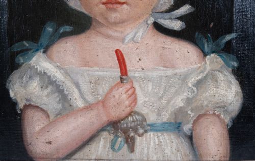 19TH CENTURY NAIVE PORTRAIT OF A YOUNG CHILD OIL ON CANVAS - ADDITIONAL PHOTO 8