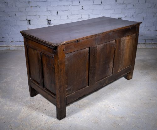 CHARLES II 17TH CENTURY CARVED THREE PANEL OAK COFFER CHEST C1680 - ADDITIONAL PHOTO 9