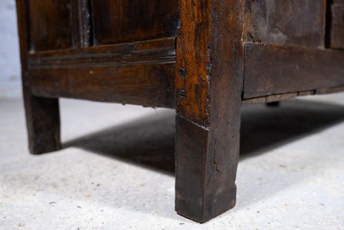 CHARLES II 17TH CENTURY CARVED THREE PANEL OAK COFFER CHEST C1680 - ADDITIONAL PHOTO 11