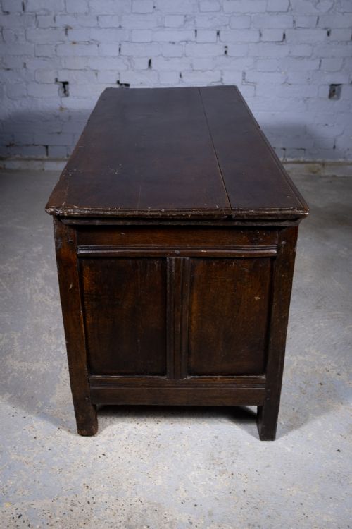 CHARLES II 17TH CENTURY CARVED THREE PANEL OAK COFFER CHEST C1680 - ADDITIONAL PHOTO 12