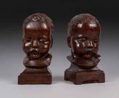 pair 19th century oak chorister choir newel post caps - CATEGORY: ANTIQUE MISCELLANEOUS - DATED 19TH CENTURY