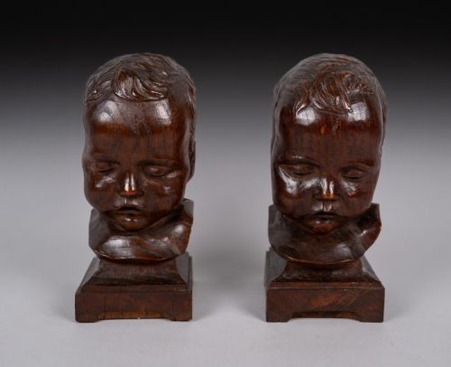 PAIR 19TH CENTURY OAK CHORISTER CHOIR NEWEL POST CAPS - ADDITIONAL PHOTO 1
