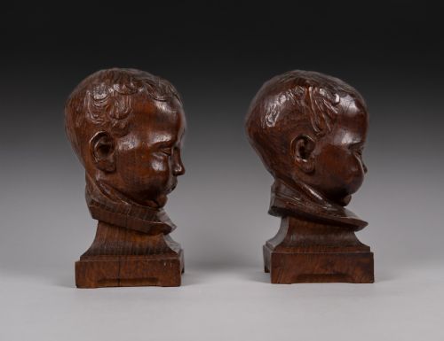 PAIR 19TH CENTURY OAK CHORISTER CHOIR NEWEL POST CAPS - ADDITIONAL PHOTO 3