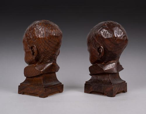 PAIR 19TH CENTURY OAK CHORISTER CHOIR NEWEL POST CAPS - ADDITIONAL PHOTO 5