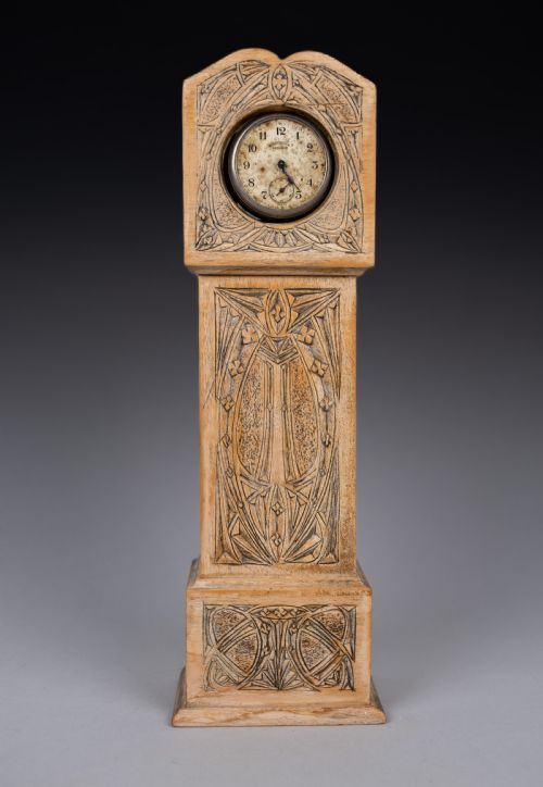 fig 1. Folk Art Carved Grandfather Clock Pocket Watch Holder