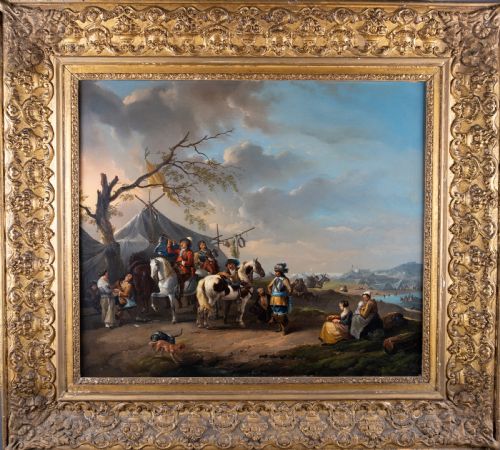 follower of philips wouwerman 16191668 a military camp 18th century oil on canvas - CATEGORY: ANTIQUE ART - DATED 18TH CENTURY