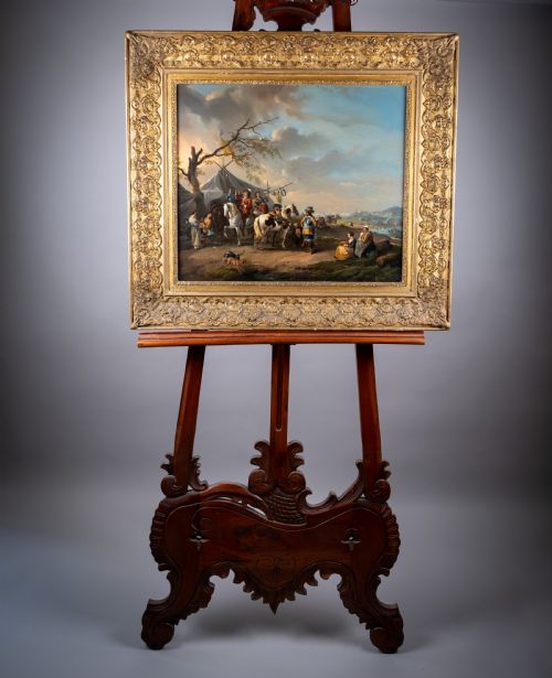 FOLLOWER OF PHILIPS WOUWERMAN 16191668 A MILITARY CAMP 18TH CENTURY OIL ON CANVAS - ADDITIONAL PHOTO 1