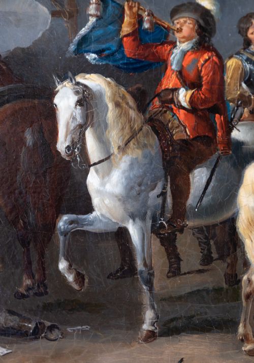 FOLLOWER OF PHILIPS WOUWERMAN 16191668 A MILITARY CAMP 18TH CENTURY OIL ON CANVAS - ADDITIONAL PHOTO 3