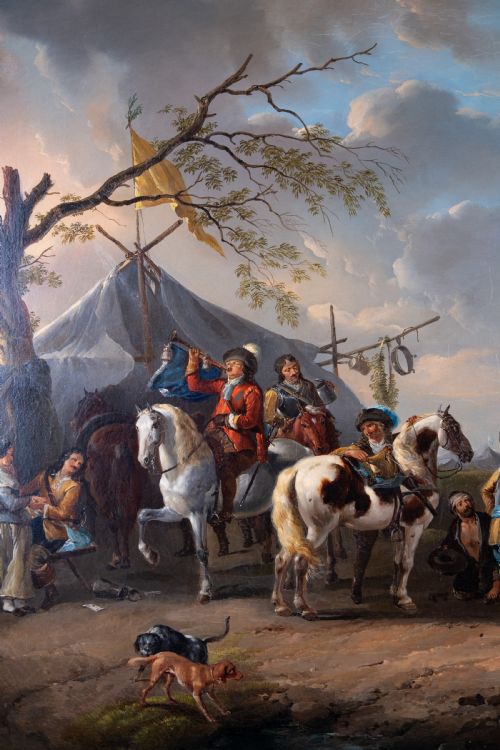 FOLLOWER OF PHILIPS WOUWERMAN 16191668 A MILITARY CAMP 18TH CENTURY OIL ON CANVAS - ADDITIONAL PHOTO 6