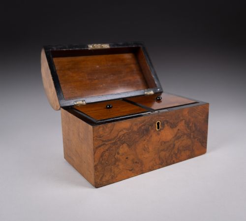 VICTORIAN WALNUT DOME TOP TEA CADDY WITH FITTED INTERIOR - ADDITIONAL PHOTO 1