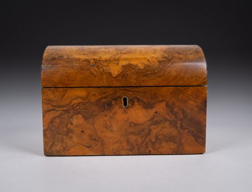 VICTORIAN WALNUT DOME TOP TEA CADDY WITH FITTED INTERIOR - ADDITIONAL PHOTO 2