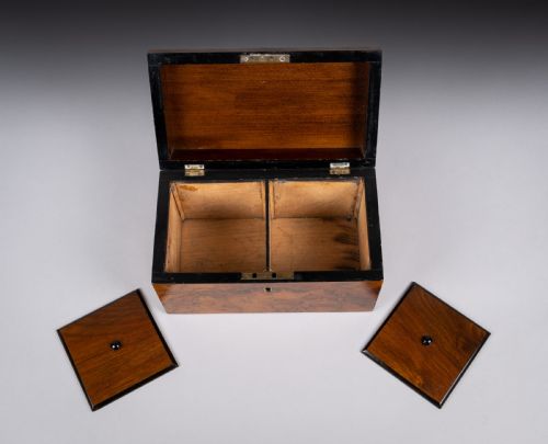 VICTORIAN WALNUT DOME TOP TEA CADDY WITH FITTED INTERIOR - ADDITIONAL PHOTO 4
