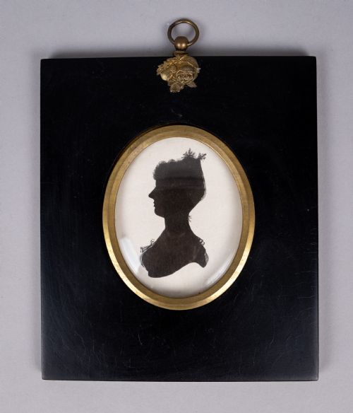 early 19thc hand painted silhouette lady with headdress - CATEGORY: ANTIQUE MISCELLANEOUS - DATED 19TH CENTURY