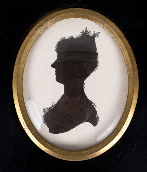 EARLY 19THC HAND PAINTED SILHOUETTE LADY WITH HEADDRESS - ADDITIONAL PHOTO 1