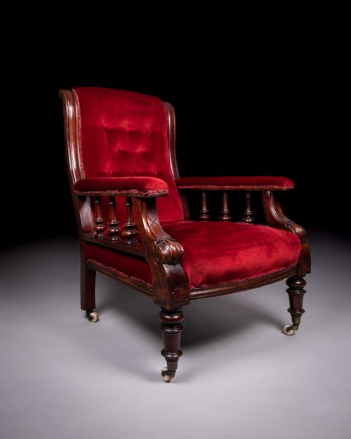 19TH CENTURY MAHOGANY READING LIBRARY CHAIR - ADDITIONAL PHOTO 1