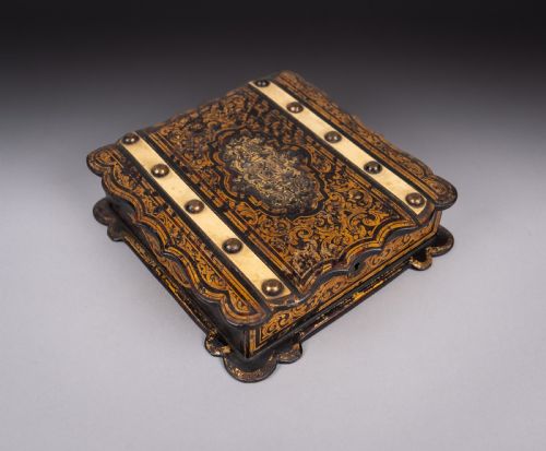 19th century french boulle style papier mache jewellery box - CATEGORY: ANTIQUE BOXES - DATED 19TH CENTURY