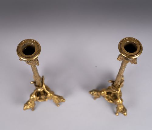 PAIR OF GILT BRONZE FRENCH CANDLESTICKS C1900 - ADDITIONAL PHOTO 9