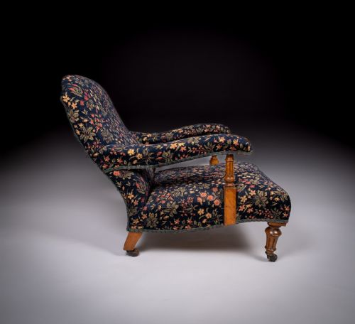 HOWARD STYLE WALNUT OPEN ARMCHAIR C1880 STAMPED - ADDITIONAL PHOTO 3