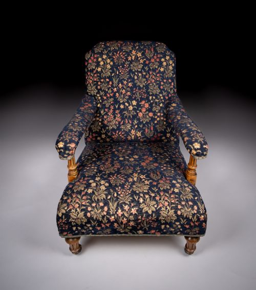 HOWARD STYLE WALNUT OPEN ARMCHAIR C1880 STAMPED - ADDITIONAL PHOTO 6