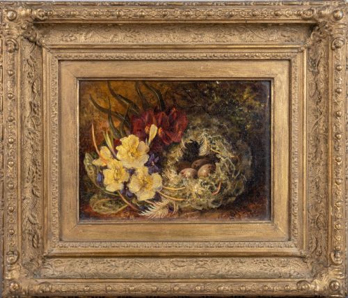 'EMBLEMS OF SPRING' BY LAURA MIAS 1881 OIL ON CANVAS - ADDITIONAL PHOTO 3