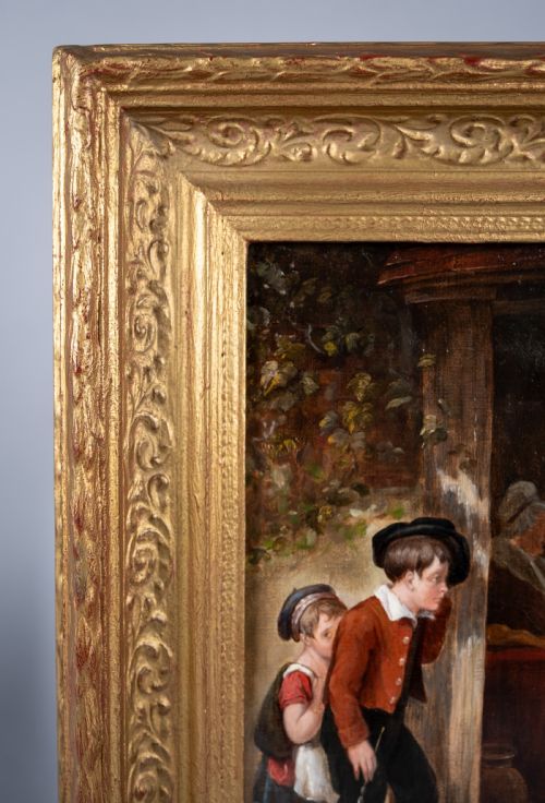 19TH CENTURY OIL ON CANVAS OUTSIDE SCHOOL - ADDITIONAL PHOTO 3