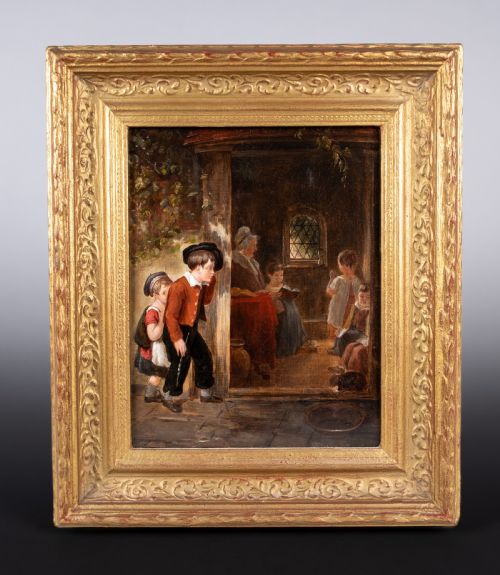 19TH CENTURY OIL ON CANVAS OUTSIDE SCHOOL - ADDITIONAL PHOTO 5