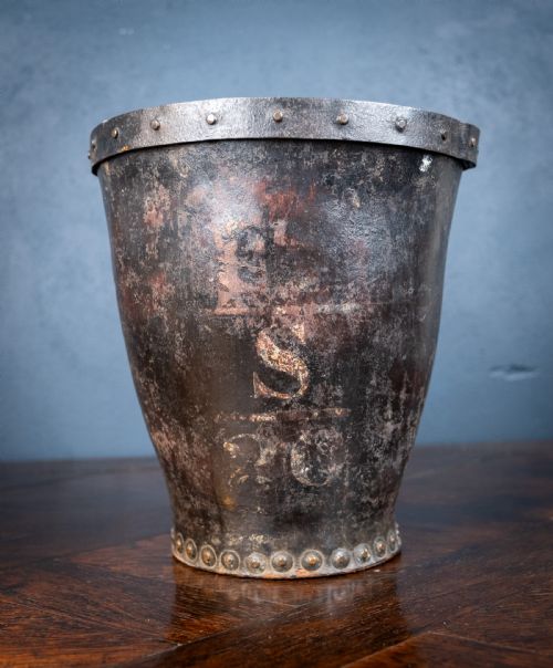 late 18th century leather iron riveted fire bucket - CATEGORY: ANTIQUE MISCELLANEOUS - DATED 18TH CENTURY