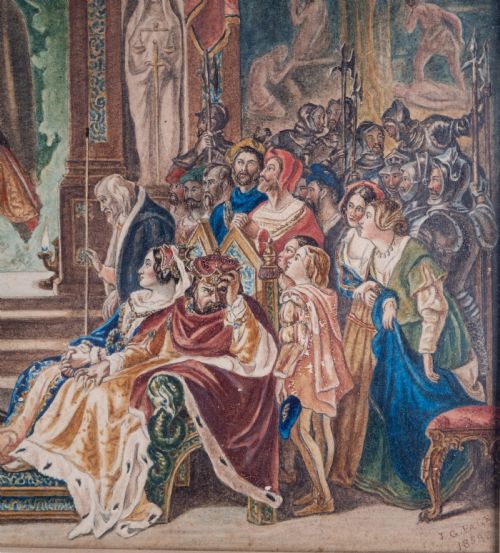 AFTER DANIEL MACLISE IRISH 18061870 'THE PLAY SCENE FROM HAMLET' WATERCOLOUR DATED 1858 - ADDITIONAL PHOTO 4