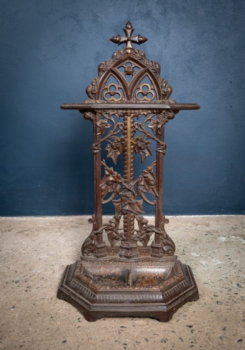 19th century gothic revival cast iron stick stand - CATEGORY: ANTIQUE MISCELLANEOUS - DATED VICTORIAN